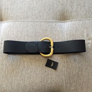 Martina Mori OS Stretch Black Genuine Leather Belt, Lunar New Year Snake Buckle